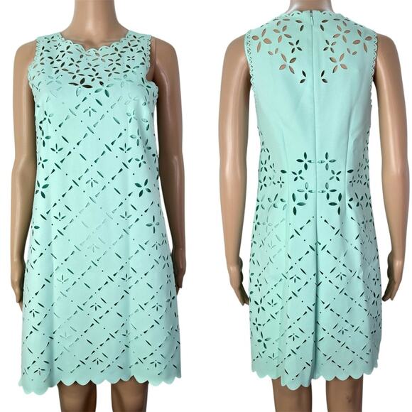 J. Crew Floral Laser Cut Sleeveless Seafoam Green Spring Mini Shift Dress - Picture 1 of 14